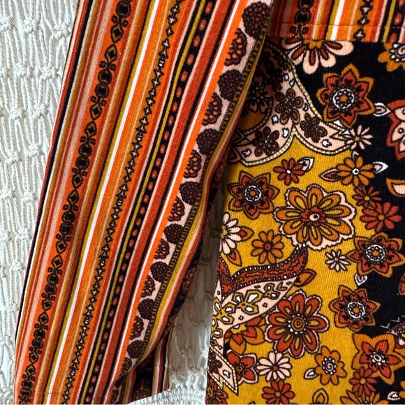 70s Boho Vintage Floral Flower Power Patchwork Trench Coat in Brown & Mustard XL - Picture 9 of 14